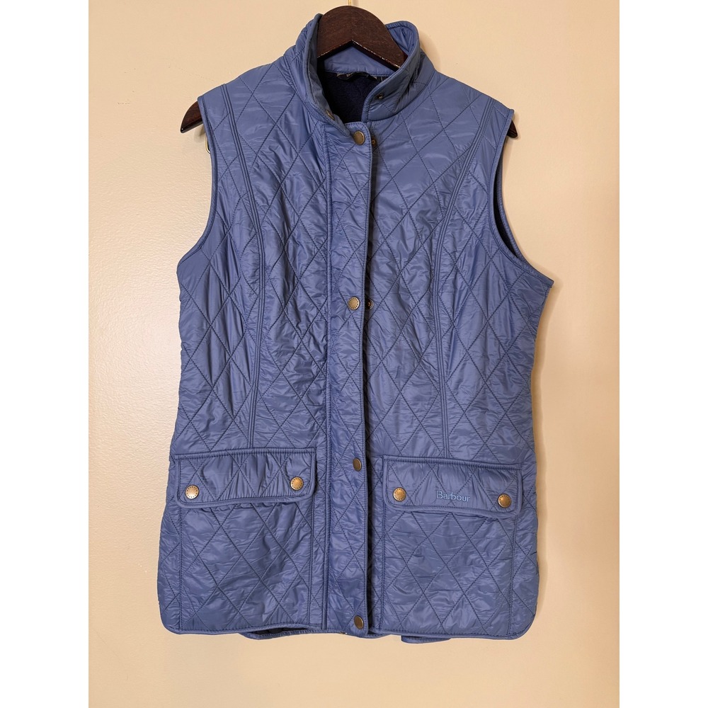 Barbour Womens Quilted Fleece Lined Vest Blue Periwinkle Snap Zip Gilet Size 10